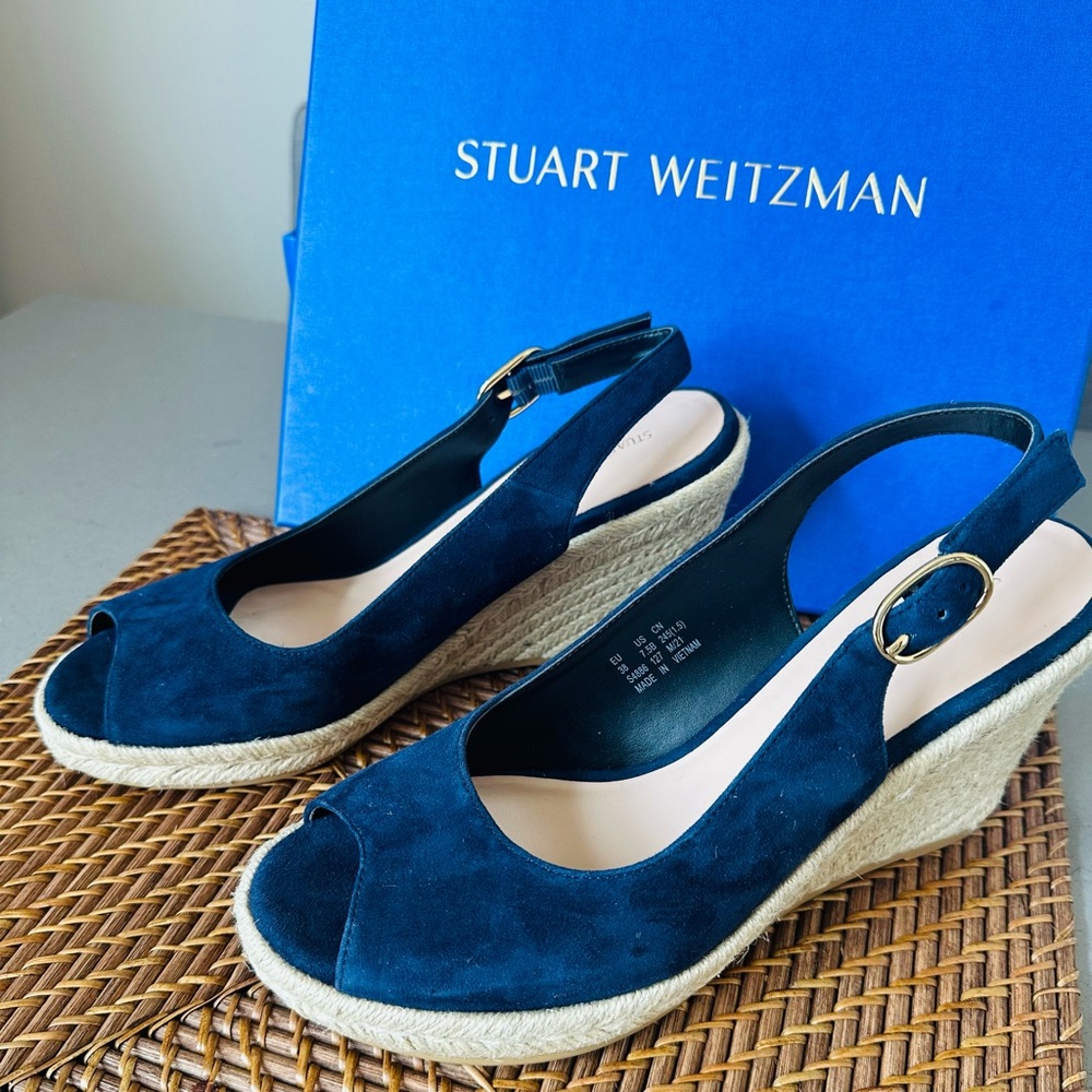 Stuart Weitzman Dark Blue Espadrille Slingbacks - Picture 2 of 5